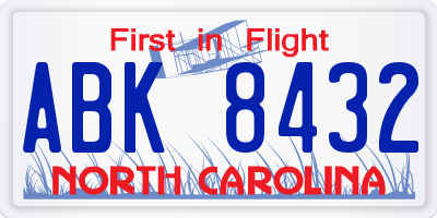 NC license plate ABK8432