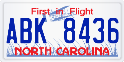 NC license plate ABK8436