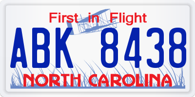 NC license plate ABK8438