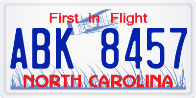 NC license plate ABK8457