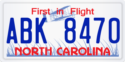 NC license plate ABK8470