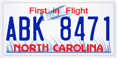 NC license plate ABK8471