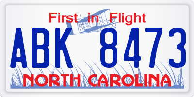 NC license plate ABK8473