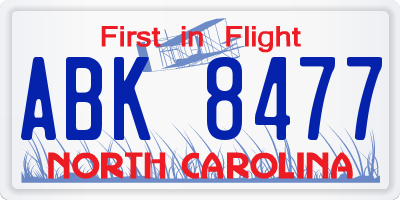 NC license plate ABK8477