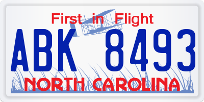 NC license plate ABK8493