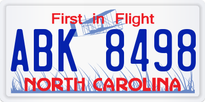 NC license plate ABK8498