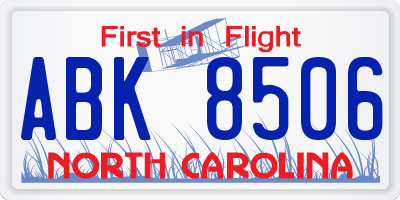 NC license plate ABK8506