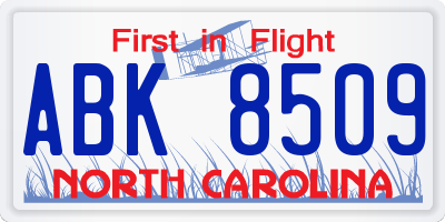 NC license plate ABK8509