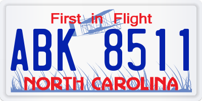 NC license plate ABK8511