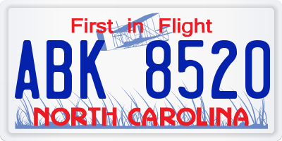 NC license plate ABK8520