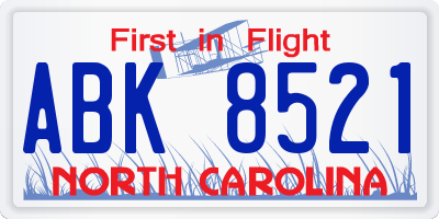 NC license plate ABK8521