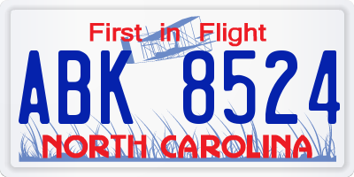 NC license plate ABK8524