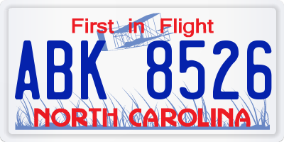NC license plate ABK8526