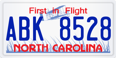 NC license plate ABK8528