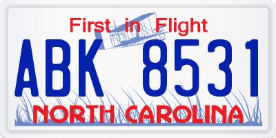 NC license plate ABK8531