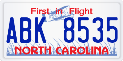 NC license plate ABK8535