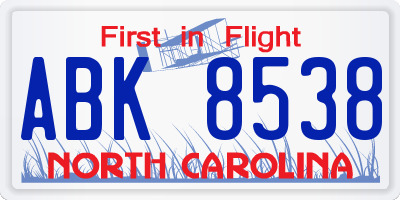 NC license plate ABK8538