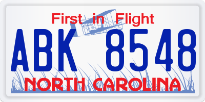 NC license plate ABK8548