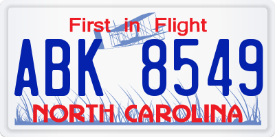 NC license plate ABK8549