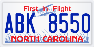 NC license plate ABK8550