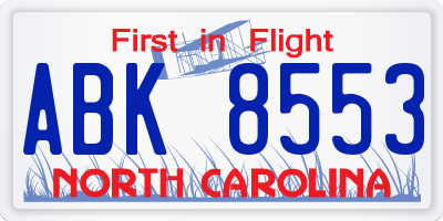 NC license plate ABK8553