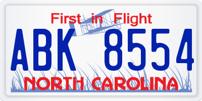 NC license plate ABK8554