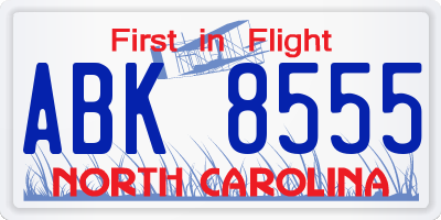 NC license plate ABK8555