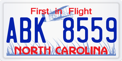 NC license plate ABK8559