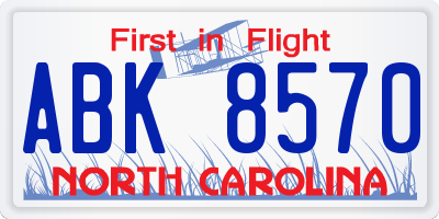 NC license plate ABK8570
