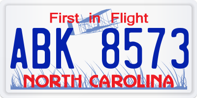 NC license plate ABK8573