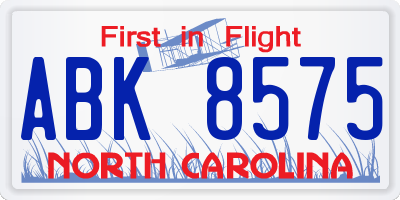 NC license plate ABK8575