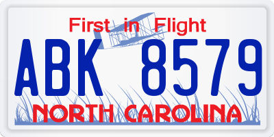 NC license plate ABK8579