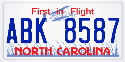 NC license plate ABK8587