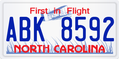 NC license plate ABK8592