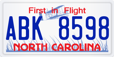 NC license plate ABK8598