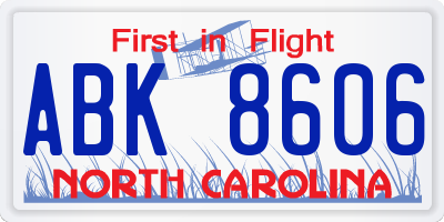 NC license plate ABK8606