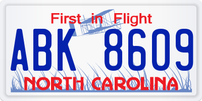 NC license plate ABK8609