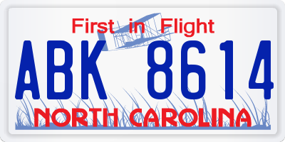NC license plate ABK8614