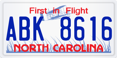 NC license plate ABK8616