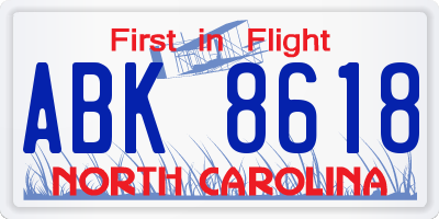 NC license plate ABK8618