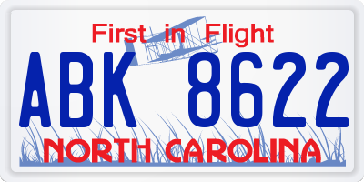 NC license plate ABK8622
