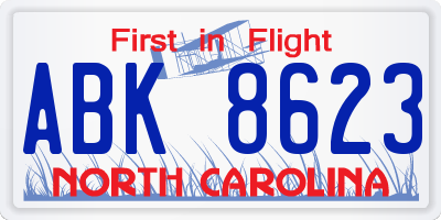 NC license plate ABK8623