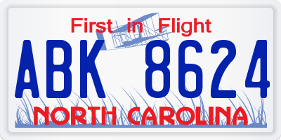 NC license plate ABK8624