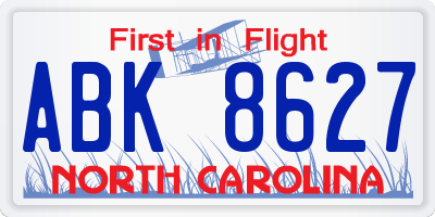 NC license plate ABK8627