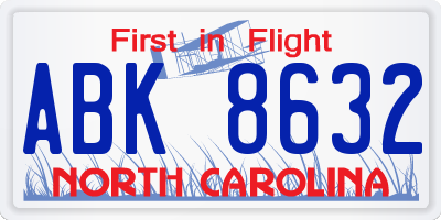 NC license plate ABK8632