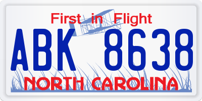 NC license plate ABK8638