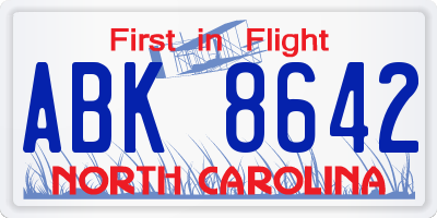 NC license plate ABK8642