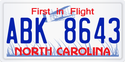 NC license plate ABK8643