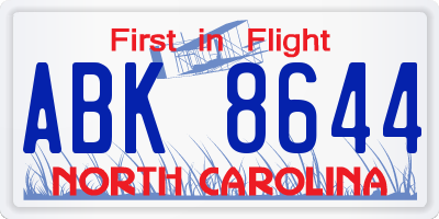 NC license plate ABK8644