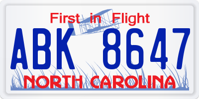 NC license plate ABK8647